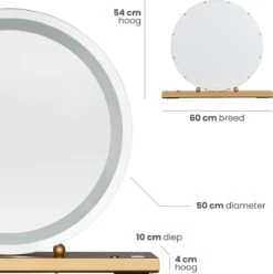 Nuvoo Make-up Spiegel - Visagie Spiegel - Hollywood Spiegel - Diameter 50cm - 3 Licht Tinten - Dimbaar - USB Telefoonoplader - Goud -Schoonheidsproducten Winkel 1193x1200