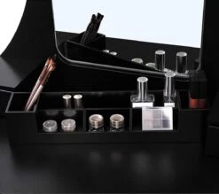 Merkloos Kaptafel, Kaptafel Met Grote Spiegel Zonder Frame, Toilettafel, Kaptafel, Voor Make-up, Gewatteerde Kruk, 5 Laden, Verplaatsbare Opbergdoos, Zwart RDT25BK -Schoonheidsproducten Winkel 1200x1064 2