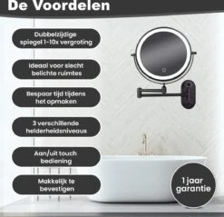 Make Up - Spiegel - Led Verlichting - 10X Vergroting - 3 Lichtstanden - Wandspiegel Rond - Badkamer - Mat Zwart - Draadloos -Schoonheidsproducten Winkel 1200x1160 2