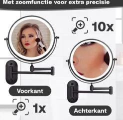 Make Up - Spiegel - Led Verlichting - 10X Vergroting - 3 Lichtstanden - Wandspiegel Rond - Badkamer - Mat Zwart - Draadloos -Schoonheidsproducten Winkel 1200x1165 5