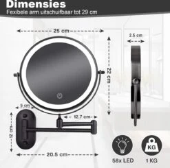 Make Up - Spiegel - Led Verlichting - 10X Vergroting - 3 Lichtstanden - Wandspiegel Rond - Badkamer - Mat Zwart - Draadloos -Schoonheidsproducten Winkel 1200x1188 2