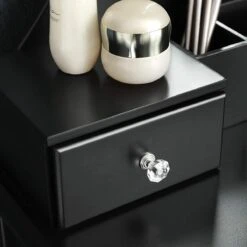 Merkloos Kaptafel, Kaptafel Met Grote Spiegel Zonder Frame, Toilettafel, Kaptafel, Voor Make-up, Gewatteerde Kruk, 5 Laden, Verplaatsbare Opbergdoos, Zwart RDT25BK -Schoonheidsproducten Winkel 1200x1200 296