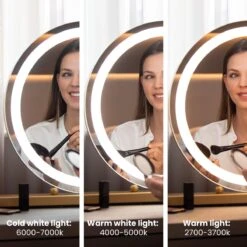 Nuvoo Make-up Spiegel - Visagie Spiegel - Hollywood Spiegel - Diameter 50cm - 3 Licht Tinten - Dimbaar - USB Telefoonoplader - Goud -Schoonheidsproducten Winkel 1200x1200 299