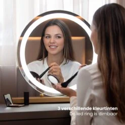 Nuvoo Make-up Spiegel - Visagie Spiegel - Hollywood Spiegel - Diameter 50cm - 3 Licht Tinten - Dimbaar - USB Telefoonoplader - Goud -Schoonheidsproducten Winkel 1200x1200 300