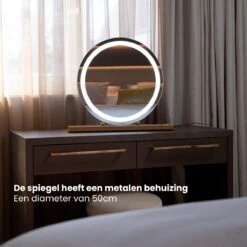 Nuvoo Make-up Spiegel - Visagie Spiegel - Hollywood Spiegel - Diameter 50cm - 3 Licht Tinten - Dimbaar - USB Telefoonoplader - Goud -Schoonheidsproducten Winkel 1200x1200 305