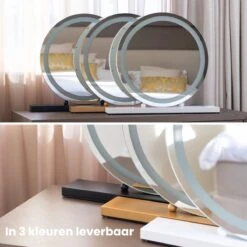 Nuvoo Make-up Spiegel - Visagie Spiegel - Hollywood Spiegel - Diameter 50cm - 3 Licht Tinten - Dimbaar - USB Telefoonoplader - Goud -Schoonheidsproducten Winkel 1200x1200 306