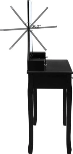 Merkloos Kaptafel, Kaptafel Met Grote Spiegel Zonder Frame, Toilettafel, Kaptafel, Voor Make-up, Gewatteerde Kruk, 5 Laden, Verplaatsbare Opbergdoos, Zwart RDT25BK -Schoonheidsproducten Winkel 569x1200 1