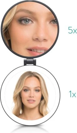Navaris 1x/5x Vergrotende Make-up Spiegel - Compacte Opvouwbare Kap- En Reisspiegel - Led-verlichte Dubbelzijdige Make-upspiegel - Zwart -Schoonheidsproducten Winkel 700x1200